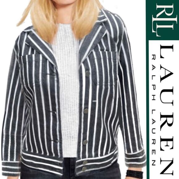 Lauren Ralph Lauren Jackets & Blazers - Lauren Ralph Lauren White Stripe Dark Denim Jacket